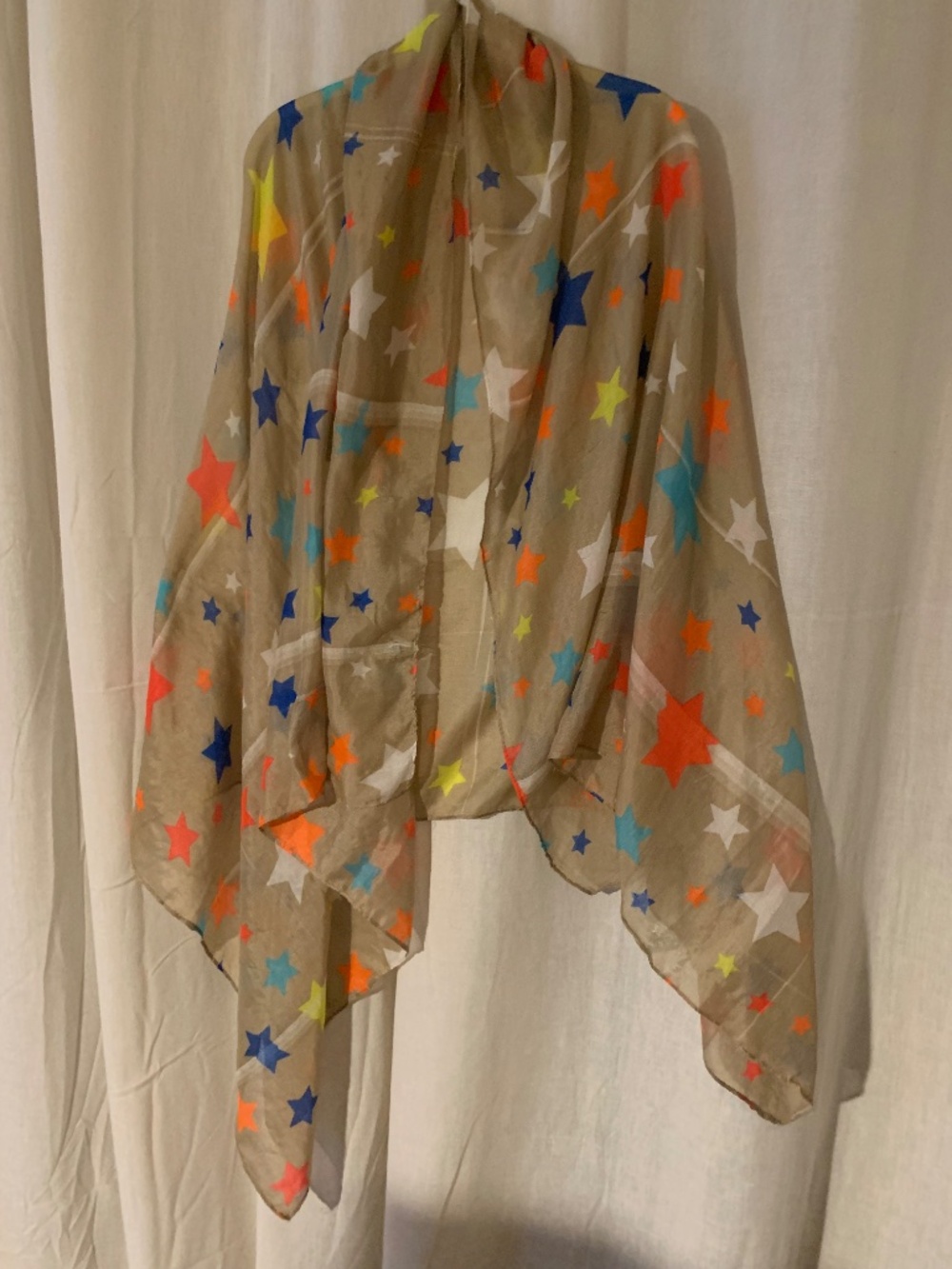 Oversized Star Print Scarf Wrap Sheer Beige Multicolor Lightweight Shawl